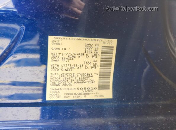 1N6AA1FB1LN505016 2020 NISSAN TITAN Синий Вид подкапотного пространства