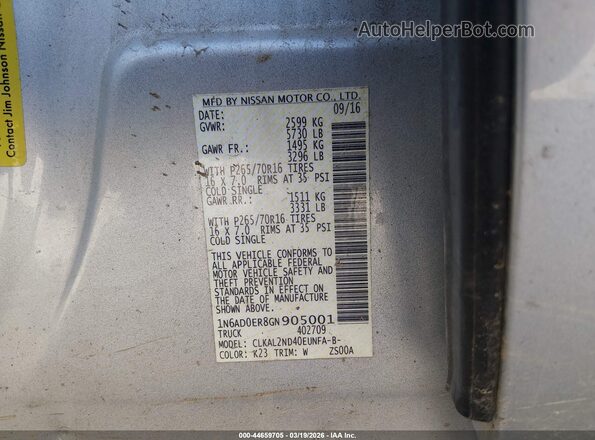1N6AD0ER8GN905001 2016 NISSAN FRONTIER Серебряный Вид подкапотного пространства