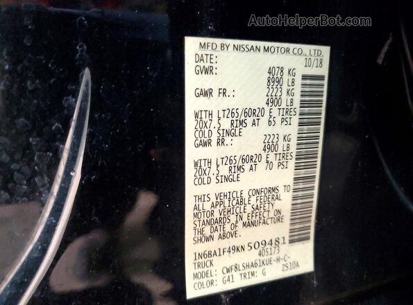 1N6BA1F49KN509481 2019 NISSAN TITAN Черный Вид подкапотного пространства