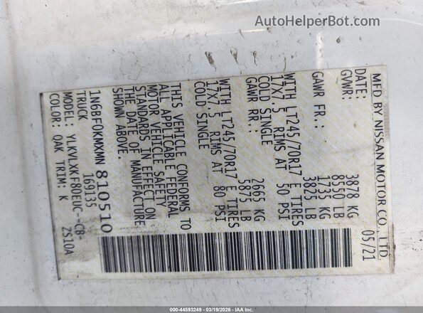 1N6BF0KMXMN810510 2021 NISSAN NV CARGO NV1500 Белый Вид подкапотного пространства