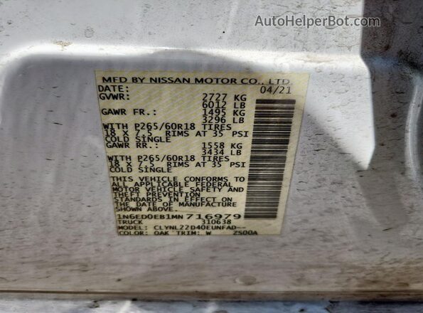 1N6ED0EB1MN716979 2021 NISSAN FRONTIER Белый Вид подкапотного пространства