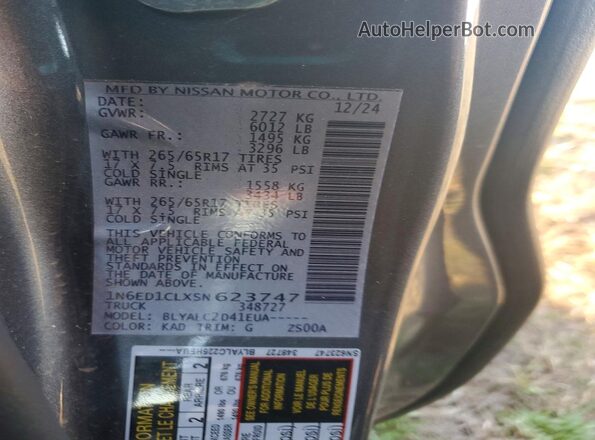 1N6ED1CLXSN623747 2025 NISSAN FRONTIER Gray Widok naklejki z numerem VIN