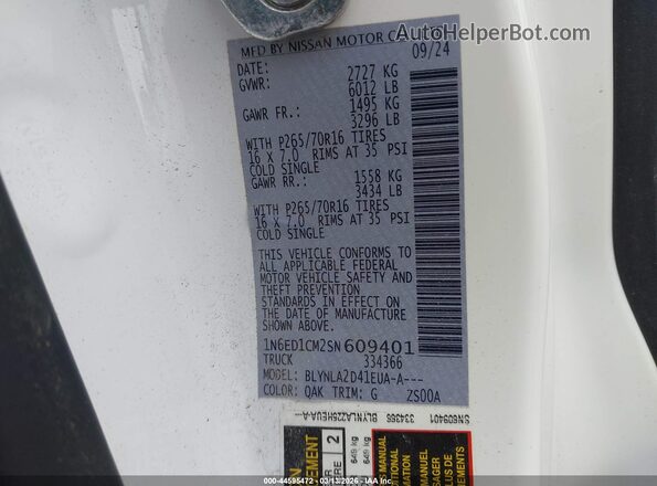 1N6ED1CM2SN609401 2025 NISSAN FRONTIER Белый Вид подкапотного пространства