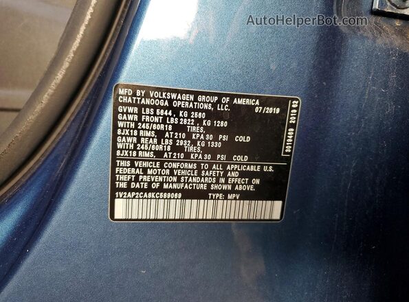 1V2AP2CA8KC589069 2019 VOLKSWAGEN ATLAS Синий Вид наклейки с VIN-кодом