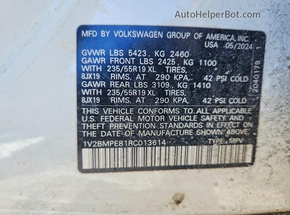 1V2BMPE81RC013614 2024 VOLKSWAGEN ID.4 Белый Панорамный вид салона 360°