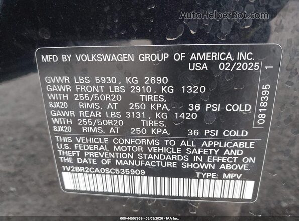1V2BR2CA0SC535909 2025 VOLKSWAGEN ATLAS Черный Вид подкапотного пространства