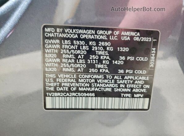 1V2BR2CA2RC509466 2024 VOLKSWAGEN ATLAS Gray Вид наклейки з VIN-кодом
