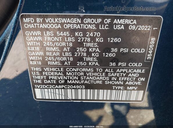 1V2DC2CA8PC204903 2023 VOLKSWAGEN ATLAS Blue Vista del compartimento del motor
