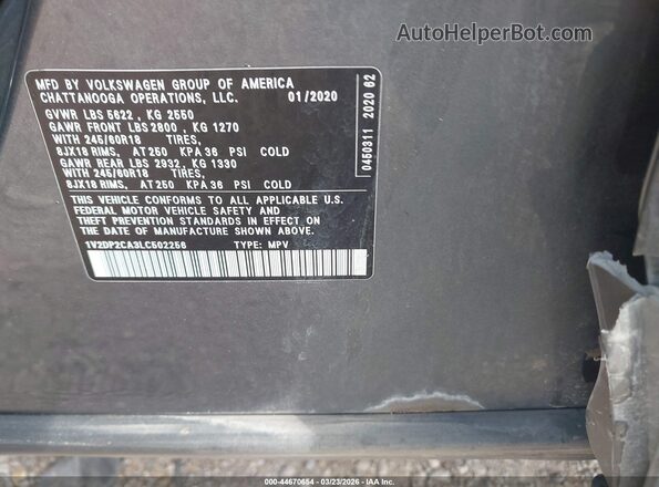 1V2DP2CA3LC502256 2020 VOLKSWAGEN ATLAS Gray Widok komory silnika