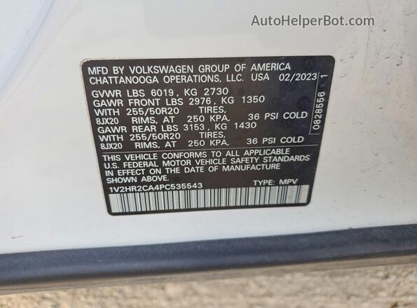 1V2HR2CA4PC535543 2023 VOLKSWAGEN ATLAS White Вид наклейки з VIN-кодом