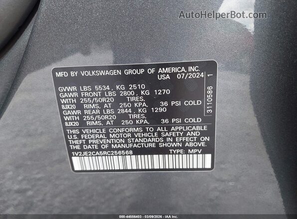 1V2JE2CA5RC256568 2024 VOLKSWAGEN ATLAS Серый Вид подкапотного пространства