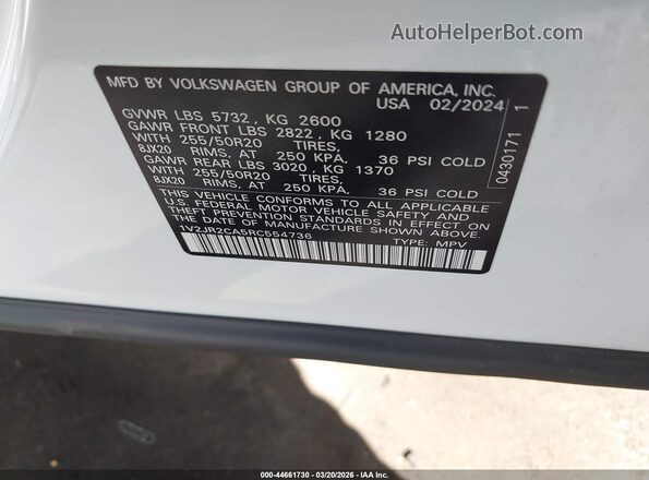 1V2JR2CA5RC554736 2024 VOLKSWAGEN ATLAS Белый Вид подкапотного пространства