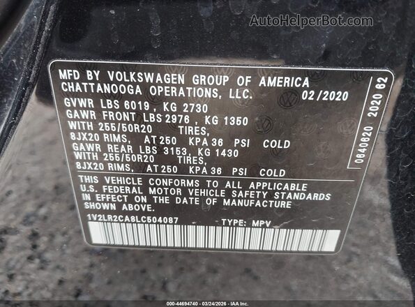 1V2LR2CA8LC504087 2020 VOLKSWAGEN ATLAS Black Вид підкапотного простору