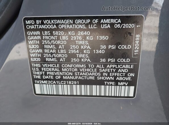 1V2ME2CA1LC218291 2020 VOLKSWAGEN ATLAS Серый Вид подкапотного пространства