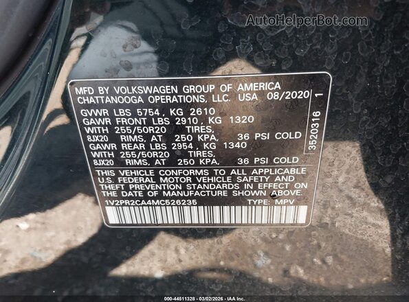 1V2PR2CA4MC526235 2021 VOLKSWAGEN ATLAS Black Widok komory silnika