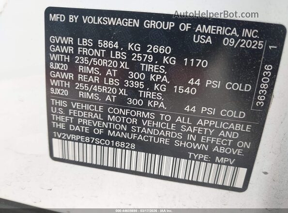 1V2VRPE87SC016828 2025 VOLKSWAGEN ID.4 White Vista del compartimento del motor