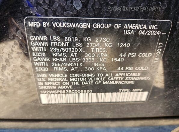 1V2WSPE87RC009820 2024 VOLKSWAGEN ID.4 Черный Вид наклейки с VIN-кодом