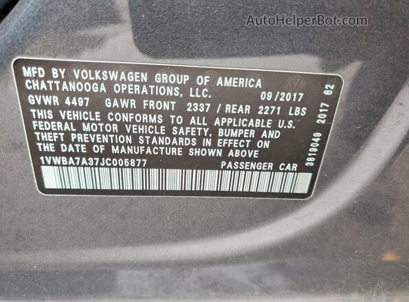 1VWBA7A37JC005877 2018 VOLKSWAGEN PASSAT Gray Vista del compartimento del motor