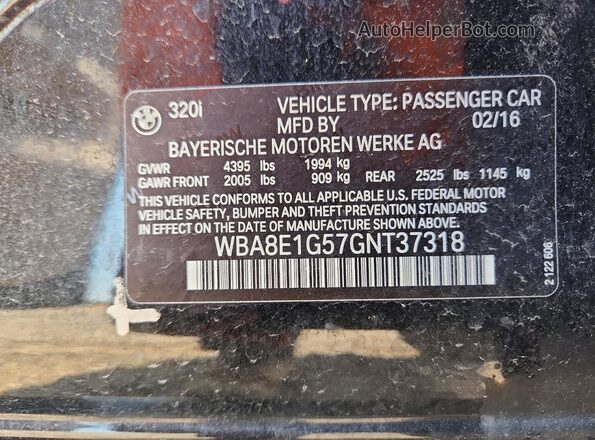 WBA8E1G57GNT37318 2016 BMW OTHER Черный Вид наклейки с VIN-кодом