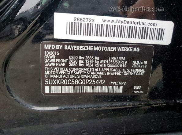 5UXKR0C58G0P25442 2016 BMW X5 Черный Панорамный вид салона 360°