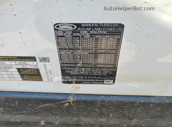 SAL1L9E41SA452038 2025 LAND ROVER RANGE ROVER Белый Панорамный вид салона 360°
