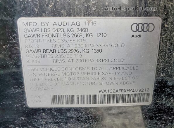 WA1C2AFPXHA079212 2017 AUDI Q5 Black Widok wnętrza 360 stopni