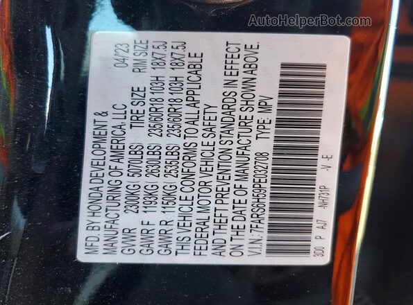 7FARS6H59PE032708 2023 HONDA CRV Black Vista interior de 360 grados