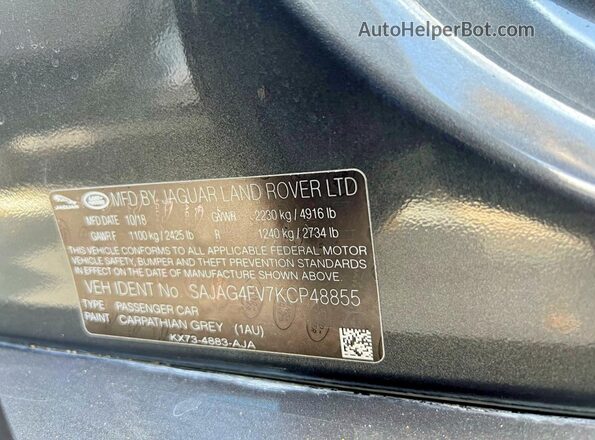 SAJAG4FV7KCP48855 2019 JAGUAR XF Charcoal Vista interior trasera