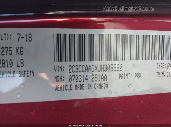 2C3CCAAGXJH308980 2018 CHRYSLER 300 Красный Вид подкапотного пространства