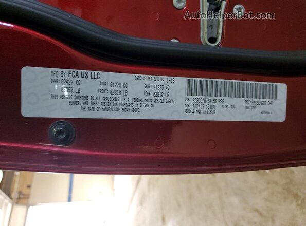 2C3CCABT6KH581038 2019 CHRYSLER 300 Красный Вид наклейки с VIN-кодом