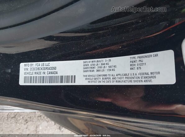 2C3CDBCK0SR543260 2025 DODGE CHARGER Черный Вид подкапотного пространства