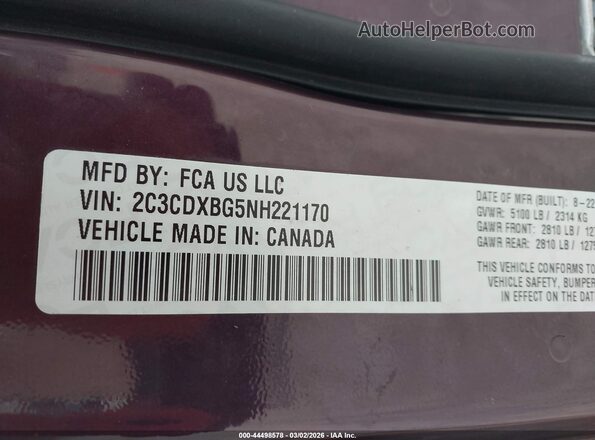 2C3CDXBG5NH221170 2022 DODGE CHARGER Purple Widok komory silnika