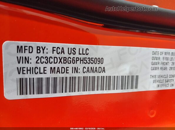 2C3CDXBG6PH535090 2023 DODGE CHARGER Оранжевый Вид подкапотного пространства