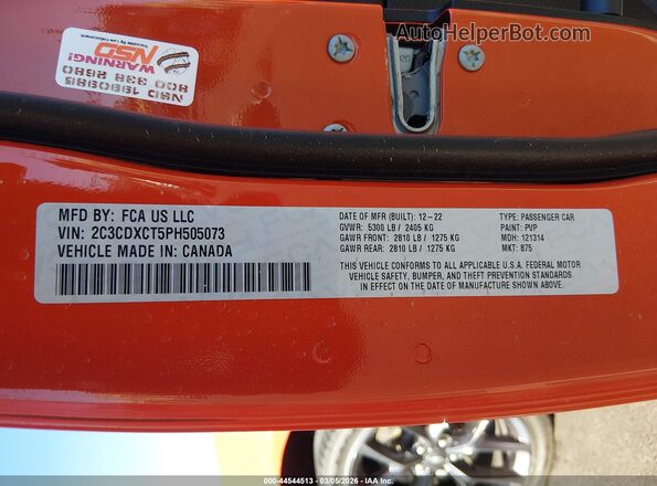 2C3CDXCT5PH505073 2023 DODGE CHARGER Orange Engine compartment view