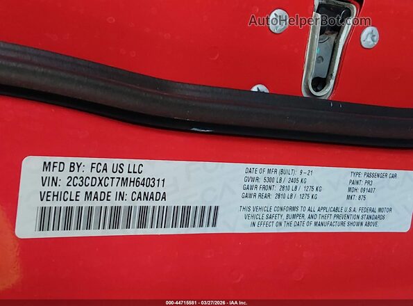 2C3CDXCT7MH640311 2021 DODGE CHARGER Red Widok komory silnika