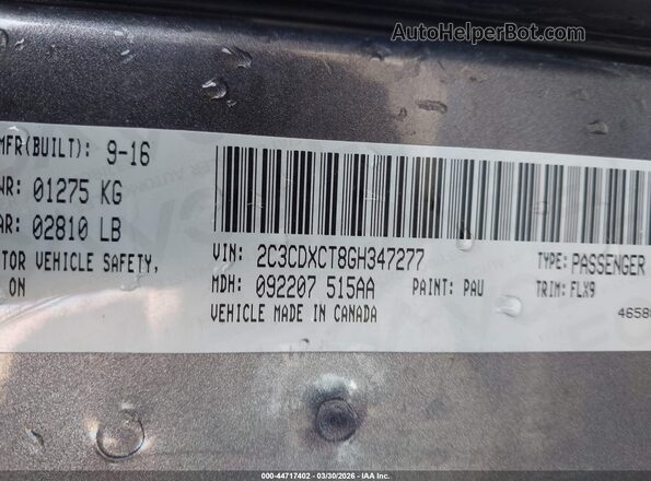 2C3CDXCT8GH347277 2016 DODGE CHARGER Серый Вид подкапотного пространства