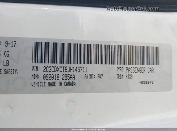 2C3CDXCT8JH145711 2018 DODGE CHARGER Белый Вид подкапотного пространства