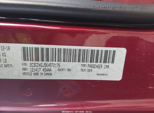 2C3CDXGJ5KH572175 2019 DODGE CHARGER Red Widok komory silnika