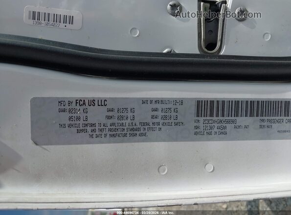 2C3CDXHG0KH566903 2019 DODGE CHARGER White Widok komory silnika
