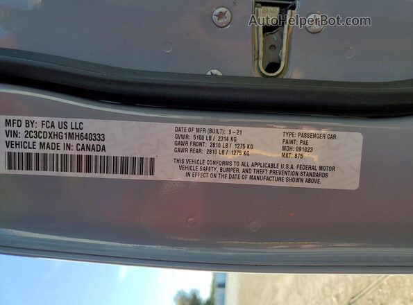 2C3CDXHG1MH640333 2021 DODGE CHARGER Gray Widok naklejki z numerem VIN