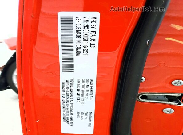 2C3CDXHG8PH649261 2023 DODGE CHARGER Orange Vista de la etiqueta del VIN