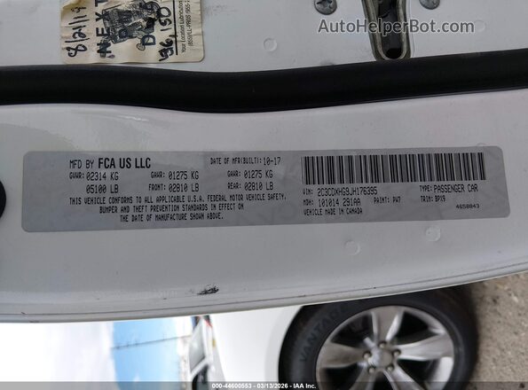 2C3CDXHG9JH176395 2018 DODGE CHARGER Белый Вид подкапотного пространства