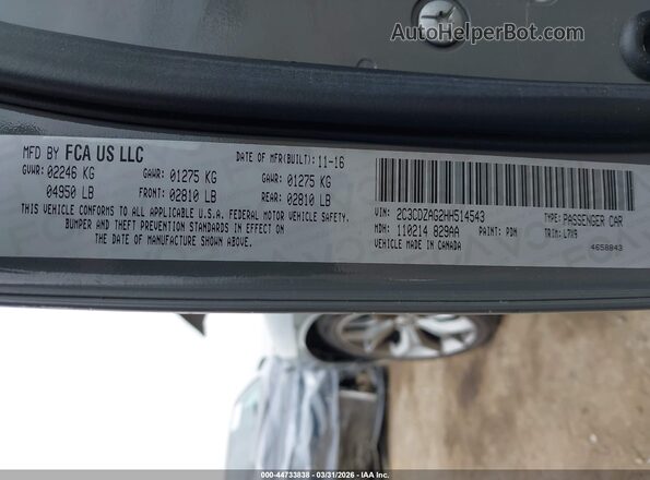 2C3CDZAG2HH514543 2017 DODGE CHALLENGER Gray Widok komory silnika