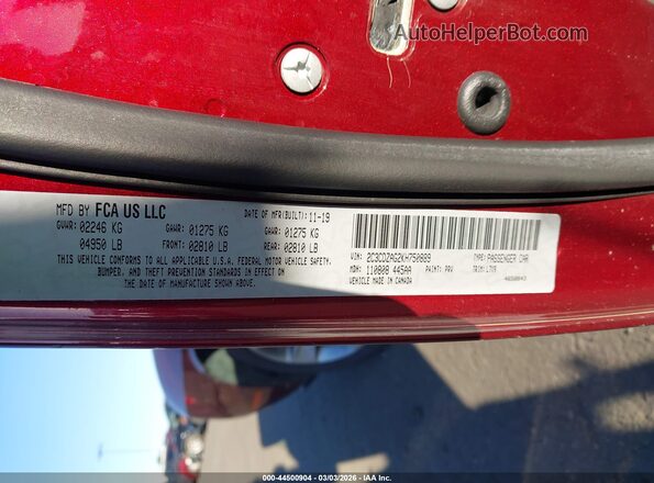 2C3CDZAG2KH750889 2019 DODGE CHALLENGER Темно-бордовый Вид подкапотного пространства