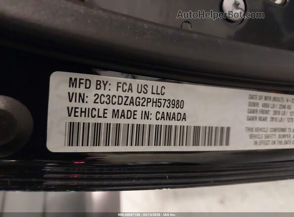2C3CDZAG2PH573980 2023 DODGE CHALLENGER Black Widok komory silnika