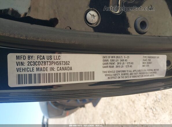 2C3CDZBT3PH597362 2023 DODGE CHALLENGER Черный Вид подкапотного пространства