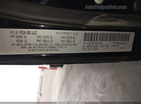 2C3CDZBT7KH511981 2019 DODGE CHALLENGER Черный Вид подкапотного пространства