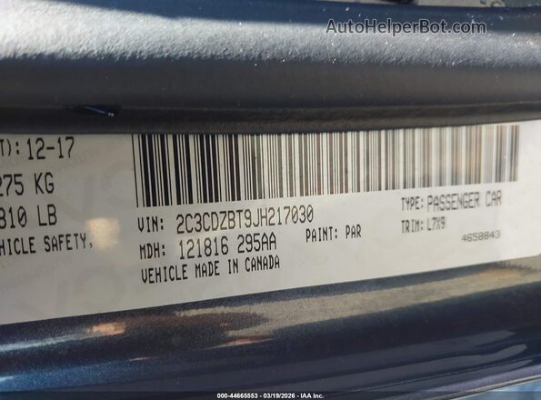 2C3CDZBT9JH217030 2018 DODGE CHALLENGER Черный Вид подкапотного пространства