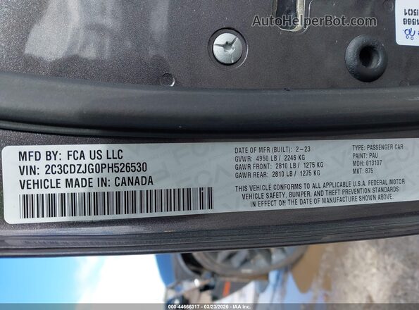 2C3CDZJG0PH526530 2023 DODGE CHALLENGER Серый Вид подкапотного пространства