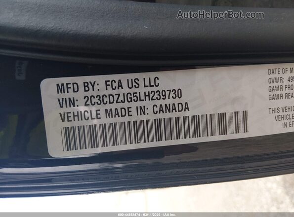 2C3CDZJG5LH239730 2020 DODGE CHALLENGER Черный Вид подкапотного пространства